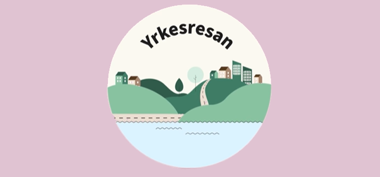 Texten yrkesresan och en illustrativ symbol av en väg i ett samhälle